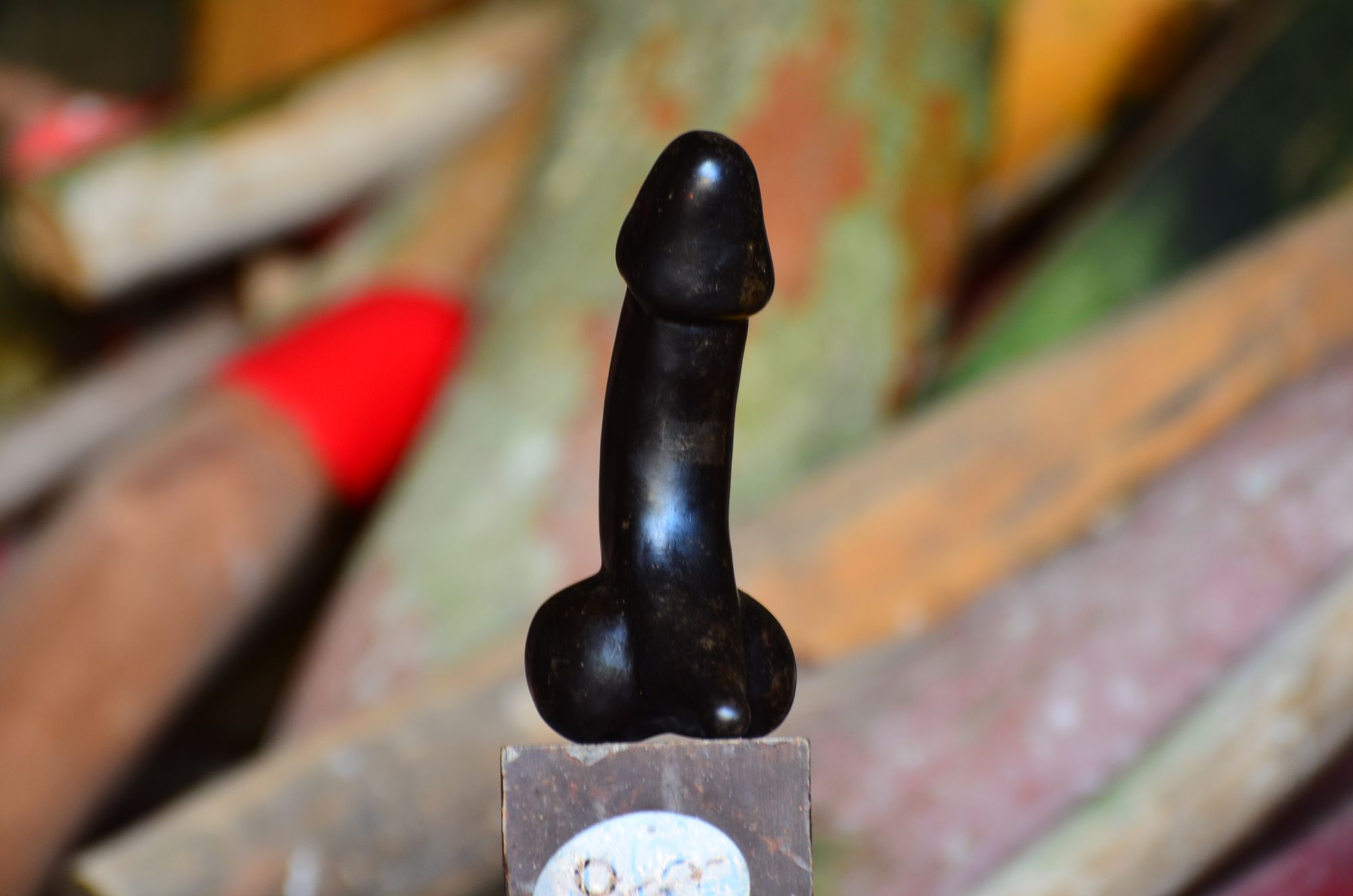 A phallic carving at the penis shrine